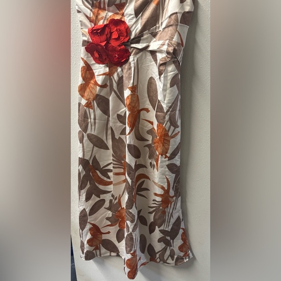 Chic Cream and Brown Asymmetrical Wrap Maxi Dress - Picture 2 of 4